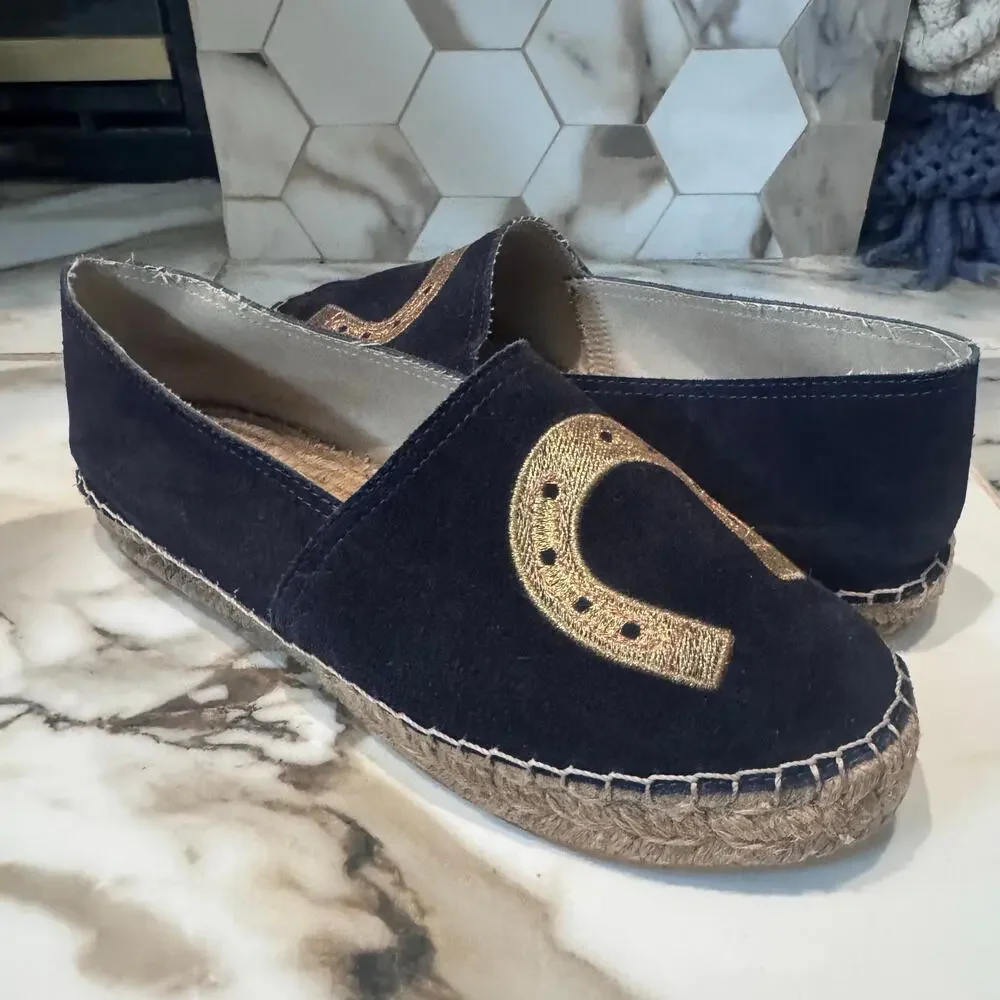 Cervera Women's Navy Blue Suede Lucky Horseshoe Espadrilles Size‎ 10 Casual